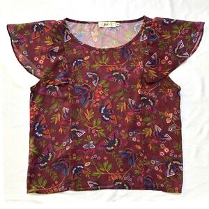 Whimsigoth‎ Butterfly Floral Sheer Top Flutter Sleeve Chiffon Blouse S Fairycore